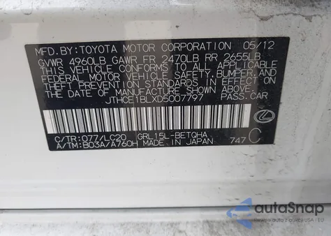 2013 Lexus Gs 350 z USA, uszkodzony, nr VIN JTHCE1BLXD5007797